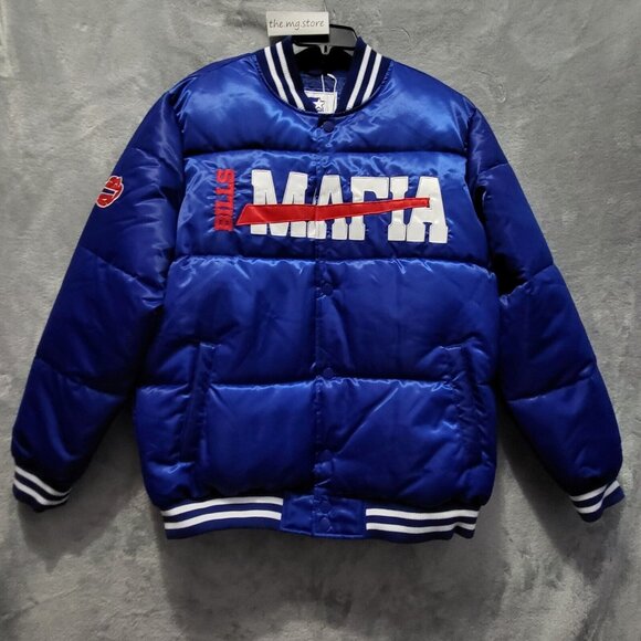 Starter  Buffalo Bills Mafia Bronx Bubble Blue Button Down Jacket Mens XL - Picture 1 of 8